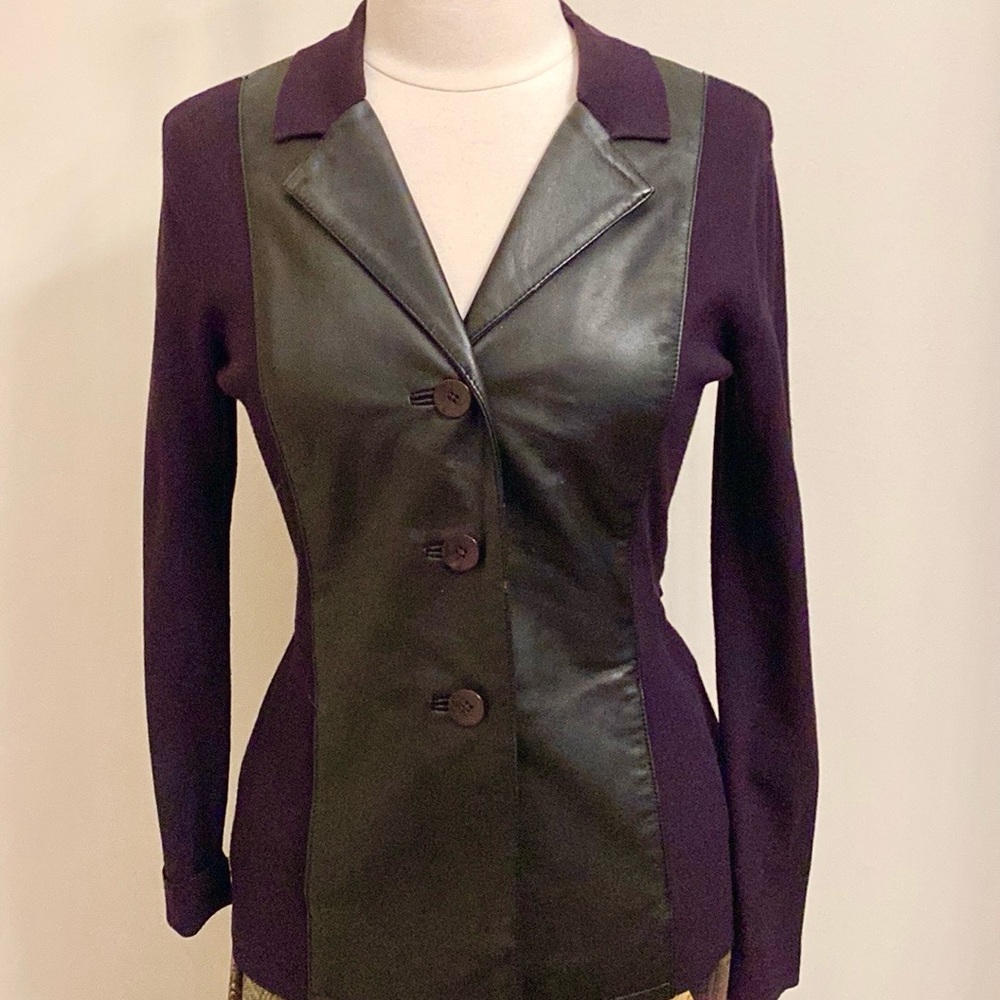 Anne Klein VTG 90s Black Leather Purple SZ 4P Whimsigoth Dark Academia Skirt Set - Picture 2 of 16